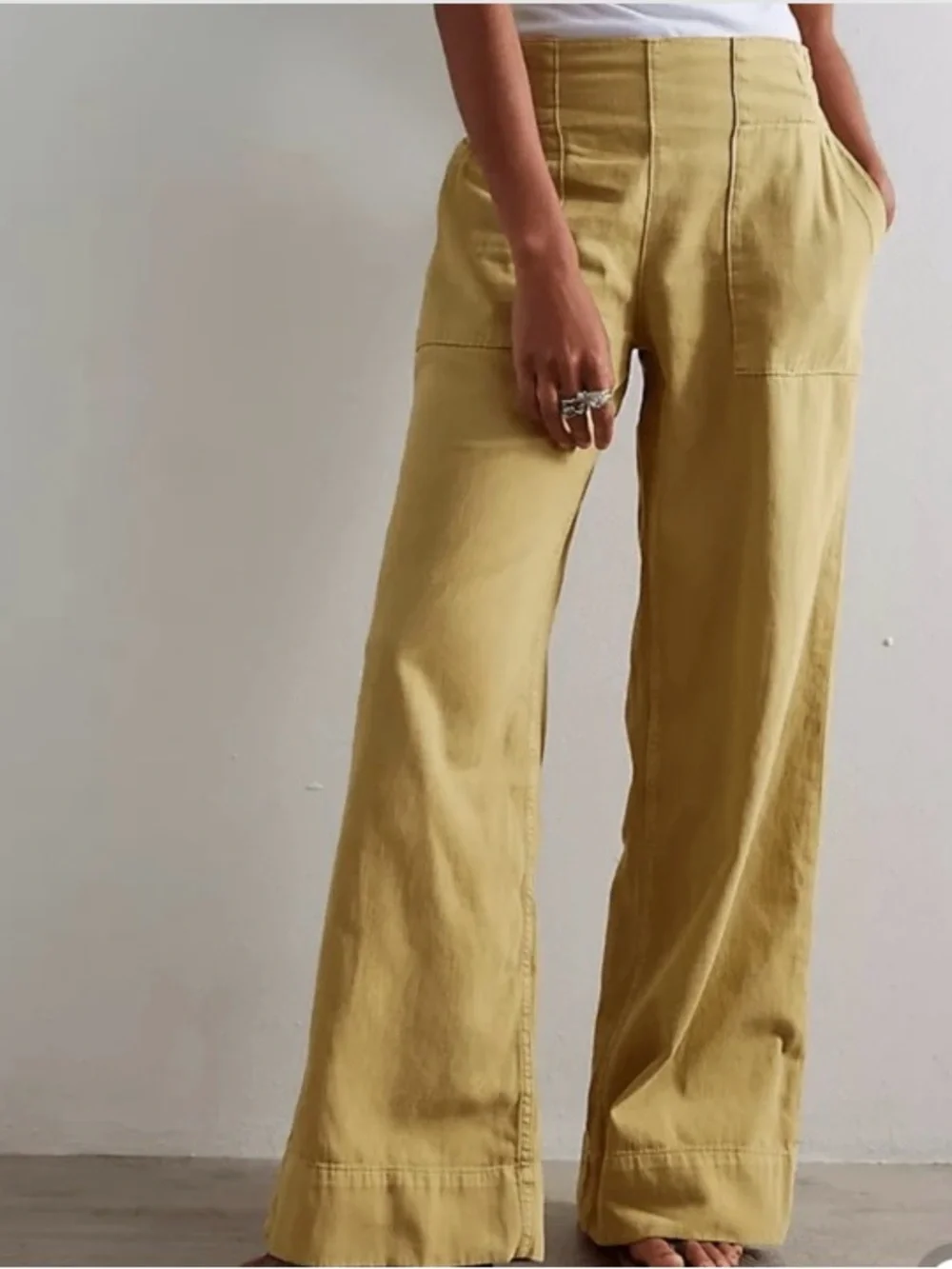 Wide Leg High Waisted Pants in Mustard Yellow, XL, NIB - Picture 1 of 11